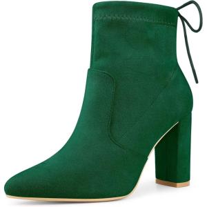 image:imageAllegra K Womens Pointed Toe Drawstring Pull on Block Heel Ankle BootsGreen