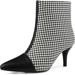image:imageAllegra K Womens Pointed Toe Stiletto Heels Houndstooth Ankle BootiesBlack Houndstooth