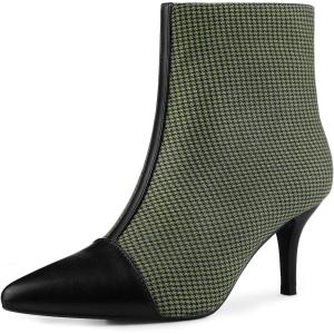 image:imageAllegra K Womens Pointed Toe Stiletto Heels Houndstooth Ankle BootiesGreen Black
