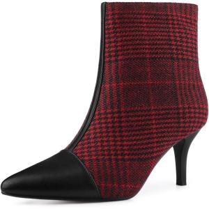 image:imageAllegra K Womens Pointed Toe Stiletto Heels Houndstooth Ankle BootiesRed Black