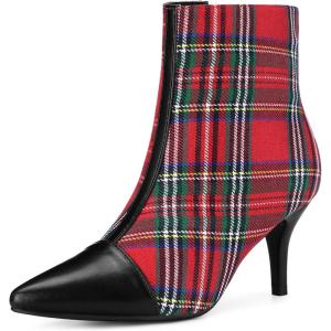 image:imageAllegra K Womens Pointed Toe Stiletto Heels Houndstooth Ankle BootiesRed Green