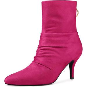 image:imageAllegra K Womens Pointy Toe Slouch Back Zipper Stiletto Heel Ankle BootsHot Pink