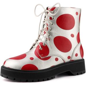 image:imageAllegra K Womens Polka Dots Platform Zipper Lace Up Combat Disco BootsSilver Red