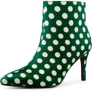 image:imageAllegra K Womens Polka Dots Pointed Toe Stiletto Heel Satin Ankle BootsDark Green