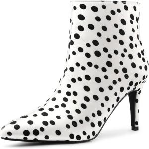 image:imageAllegra K Womens Polka Dots Pointed Toe Stiletto Heel Satin Ankle BootsWhite