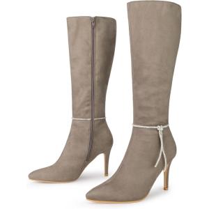 image:imageAllegra K Womens Rhinestone Crystal Chain Pointed Toe Stiletto Heels Knee High BootsTaupe
