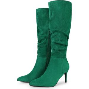 image:imageAllegra K Womens Slouch Pointed Toe Stiletto Heel Knee High BootsGreen
