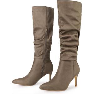 image:imageAllegra K Womens Slouch Pointed Toe Stiletto Heel Knee High BootsTaupe
