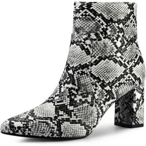 image:imageAllegra K Womens Snakeskin Print Boots Halloween Costumes Chunky High Heels Ankle BootsBlack White