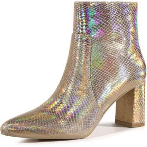 image:imageAllegra K Womens Snakeskin Print Boots Halloween Costumes Chunky High Heels Ankle BootsRose Gold