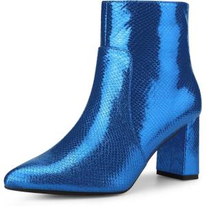 image:imageAllegra K Womens Snakeskin Print Boots Halloween Costumes Chunky High Heels Ankle BootsRoyal Blue