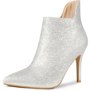 image:imageAllegra K Womens Sparkly Pointed Toe Stiletto Heel Ankle BootsSilver