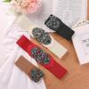 image:imageAllegra K Womens Elastic Wide Waist Belts Floral Metal Buckle Stretchy Belts for DressesBrown  Beige