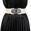 image:imageAllegra K Womens Elastic Wide Waist Belts Floral Metal Buckle Stretchy Belts for DressesBrown  Beige
