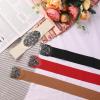 image:imageAllegra K Womens Elastic Wide Waist Belts Floral Metal Buckle Stretchy Belts for DressesBrown  Beige