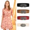 image:imageAllegra K Womens Elastic Wide Waist Belts Floral Metal Buckle Stretchy Belts for DressesBrown  Red
