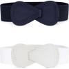 image:imageAllegra K 2Pcs Womens Plus Size Stretchy Waist Belt 8shaped Faux Leather Elastic Dress BeltsWhite  Navy Blue