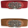image:imageAllegra K Womens Elastic Wide Waist Belts Floral Metal Buckle Stretchy Belts for DressesBrown  Red