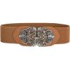 image:imageuxcell Retro Knot Woven Metal Interlocking Buckle Elastic Waist Cinch Belt BandFloral Bucklebrown Bandblack Buckle