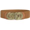 image:imageuxcell Retro Knot Woven Metal Interlocking Buckle Elastic Waist Cinch Belt BandRound Bucklebrown Bandbronze Buckle