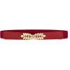 image:imageuxcell Women Leaf Shaped Interlocking Buckle 25cm Wide Stretch Cinch BeltRed