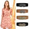 image:imageuxcell Retro Knot Woven Metal Interlocking Buckle Elastic Waist Cinch Belt BandFloral Bucklebrown Bandblack Buckle
