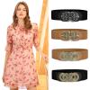 image:imageuxcell Retro Knot Woven Metal Interlocking Buckle Elastic Waist Cinch Belt BandFloral Bucklebrown Bandbronze Buckle