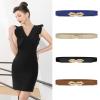 image:imageuxcell Women Leaf Shaped Interlocking Buckle 25cm Wide Stretch Cinch BeltRed