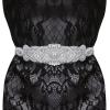 image:imageuxcell Women Rhinestone Bead Decor Satin Ribbon Wedding BeltGray