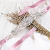 image:imageuxcell Women Rhinestone Bead Decor Satin Ribbon Wedding BeltPale Pink