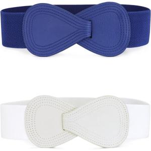 image:imageAllegra K 2Pcs Womens Plus Size Stretchy Waist Belt 8shaped Faux Leather Elastic Dress BeltsWhite  Blue