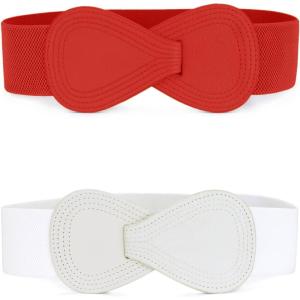 image:imageAllegra K 2Pcs Womens Plus Size Stretchy Waist Belt 8shaped Faux Leather Elastic Dress BeltsWhite  Red