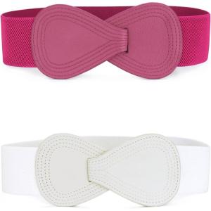 image:imageAllegra K 2Pcs Womens Plus Size Stretchy Waist Belt 8shaped Faux Leather Elastic Dress BeltsWhite  Rose Red
