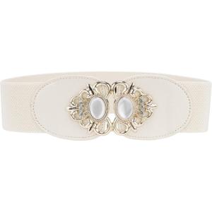 image:imageAllegra K Lady 236 Width Elastic Belts Faux Leather Opal Beaded Rhinestone Inlaid Stretchy Cinch Waistband for DressBeige