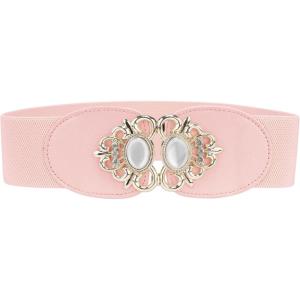 image:imageAllegra K Lady 236 Width Elastic Belts Faux Leather Opal Beaded Rhinestone Inlaid Stretchy Cinch Waistband for DressPink
