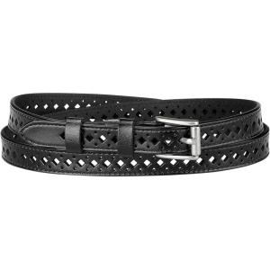 image:imageAllegra K Skinny Leather Belt for Women Hollowout Thin Waist Belts for Jeans Dress 07 Inches WidthBlack