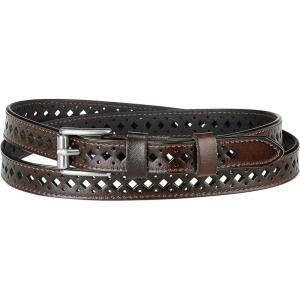 image:imageAllegra K Skinny Leather Belt for Women Hollowout Thin Waist Belts for Jeans Dress 07 Inches WidthCoffee
