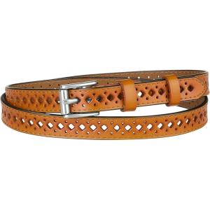 image:imageAllegra K Skinny Leather Belt for Women Hollowout Thin Waist Belts for Jeans Dress 07 Inches WidthOrange Brown