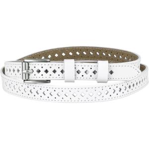 image:imageAllegra K Skinny Leather Belt for Women Hollowout Thin Waist Belts for Jeans Dress 07 Inches WidthWhite