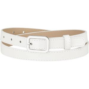 image:imageAllegra K Thin Waist Belts for Women Rectangle Pin Buckle Skinny Leather Belt for Pants DressWhite
