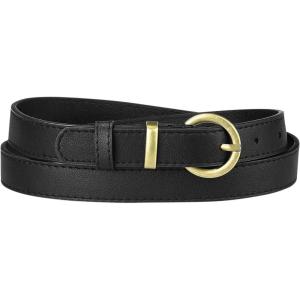 image:imageAllegra K Women PU Leather Belts Bronze Metal Pin Buckle Thin Waist Belts for Jeans DressBlack