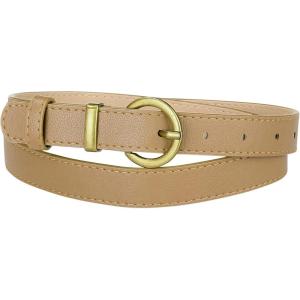 image:imageAllegra K Women PU Leather Belts Bronze Metal Pin Buckle Thin Waist Belts for Jeans DressCamel