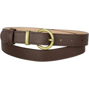 image:imageAllegra K Women PU Leather Belts Bronze Metal Pin Buckle Thin Waist Belts for Jeans DressCoffee