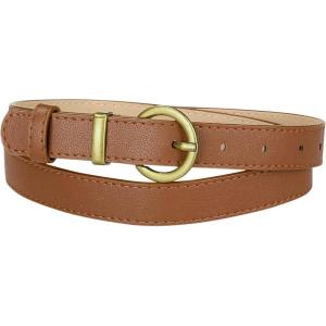 image:imageAllegra K Women PU Leather Belts Bronze Metal Pin Buckle Thin Waist Belts for Jeans DressDark Brown