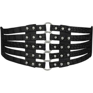 image:imageAllegra K Womens Elastic Wide Waist Belt Vintage Stretchy Belts for DressesSilver Bead Black