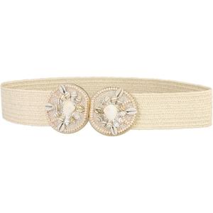 image:imageAllegra K Womens Elastic Wide Waist Belts Braided Belts for Dress Shell BuckleBeige