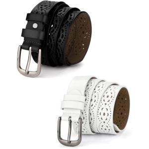 image:imageAllegra K Womens Vintage Hollow Belts Pin Buckle Faux Leather Belts for Jeans PantsBlack  White
