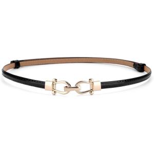 image:imageuxcell Metal Buckle Adjustable Thin High Waist Belt for WomenBlackdouble Round Buckle
