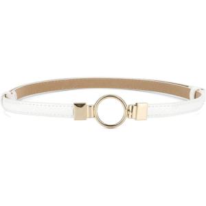 image:imageuxcell Metal Buckle Adjustable Thin High Waist Belt for WomenWhitebig Round Buckle