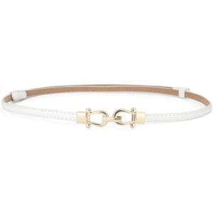 image:imageuxcell Metal Buckle Adjustable Thin High Waist Belt for WomenWhitedouble Round Buckle